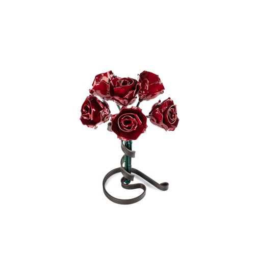 Bouquet of 6 Wrought Iron Roses (Red/Green) 2