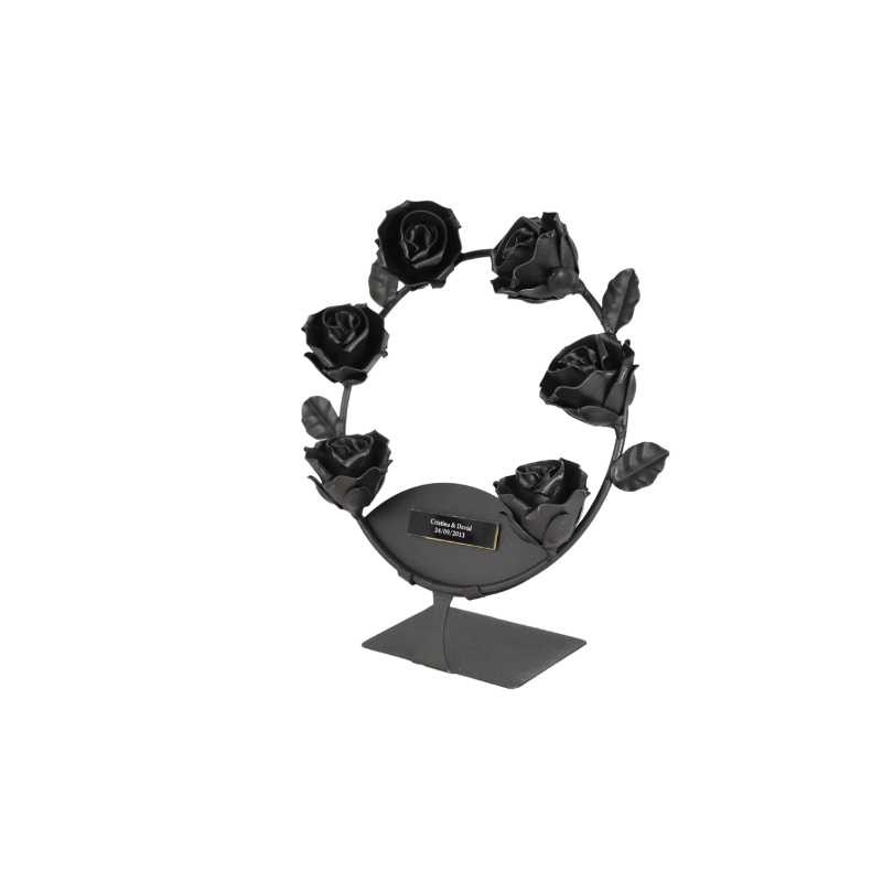 Corona de 6 rosas de forja con soporte