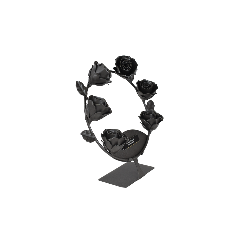 Corona de 6 rosas de forja con soporte