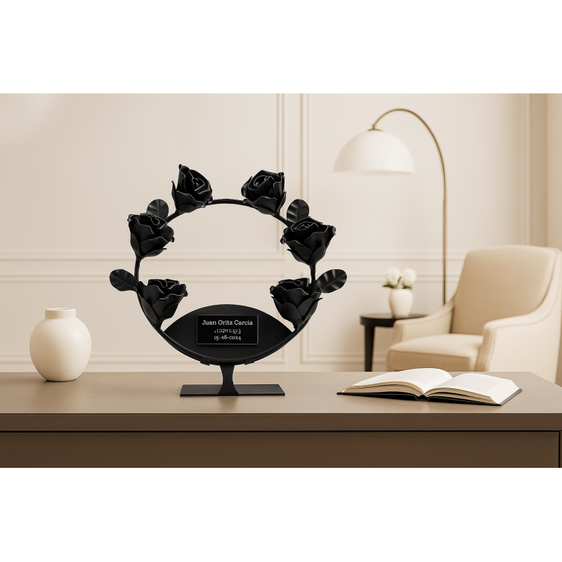 Corona de 6 rosas de forja con soporte