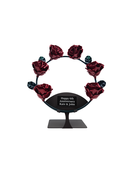 Wrought-Iron Wreath of 6 Red Roses with Stand