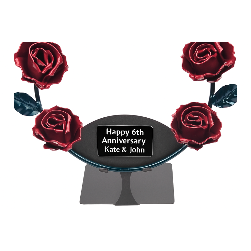 Corona de 6 rosas rojas de forja con soporte