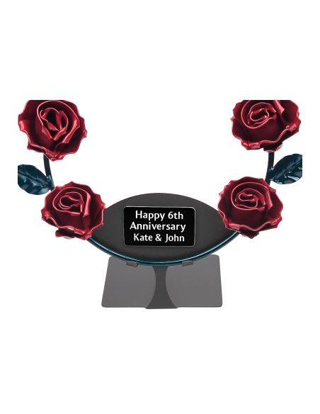 Corona de 6 rosas rojas de forja con soporte