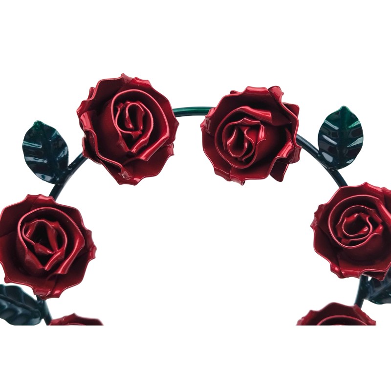Wrought-Iron Wreath of 6 Red Roses with Stand