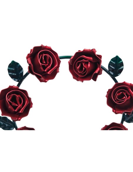 Corona de 6 rosas rojas de forja con soporte