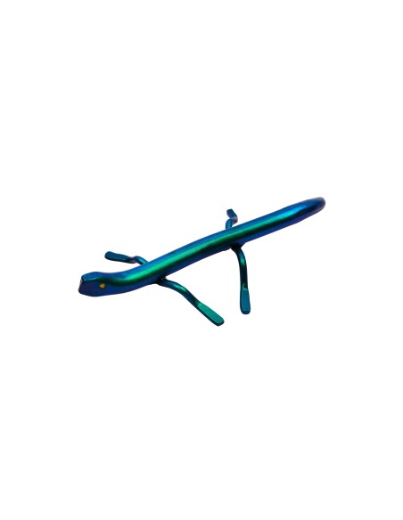 Hand-Forged Iron Lizard – Handmade Iridescent Painted Metal Sculpture in Shades of Green & Blue