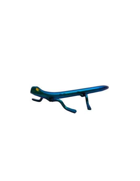 Hand-Forged Iron Lizard – Handmade Iridescent Painted Metal Sculpture in Shades of Green & Blue