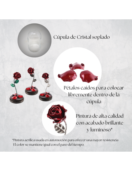 Rose Red/Silver with Engraving on Glass Dome
