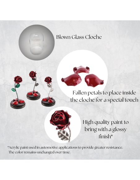 Rose Red/Silver with Engraving on Glass Dome
