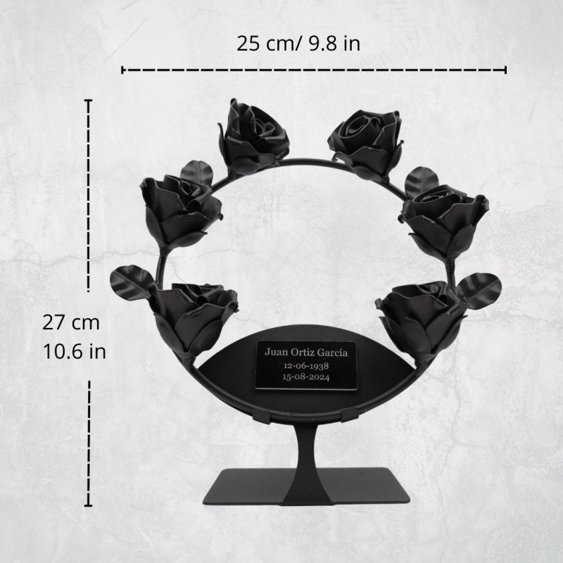 Corona de 6 rosas de forja con soporte