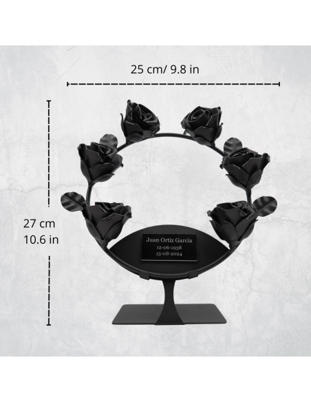 Corona de 6 rosas de forja con soporte
