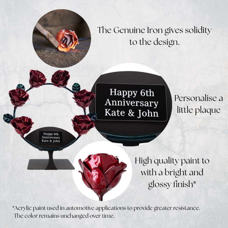 Wrought-Iron Wreath of 6 Red Roses with Stand