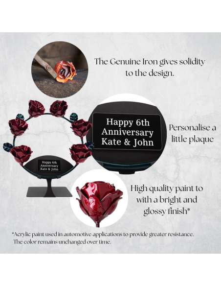 Wrought-Iron Wreath of 6 Red Roses with Stand