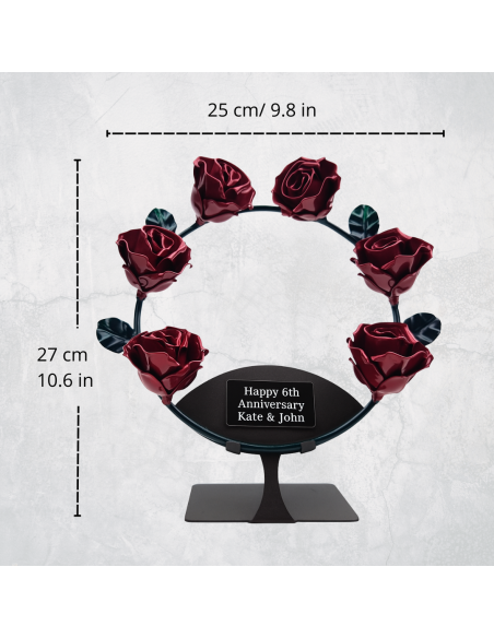 Wrought-Iron Wreath of 6 Red Roses with Stand