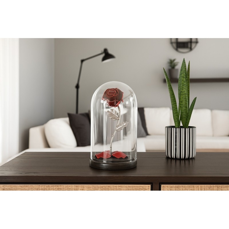 Rose Red/Silver with Engraving on Glass Dome