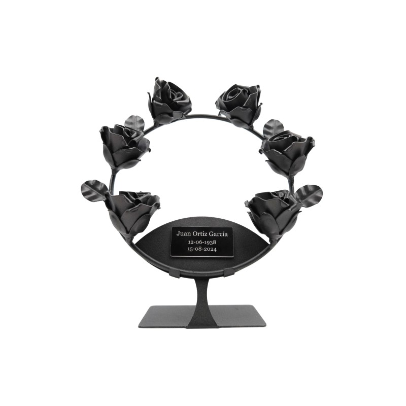 Corona de 6 rosas de forja con soporte