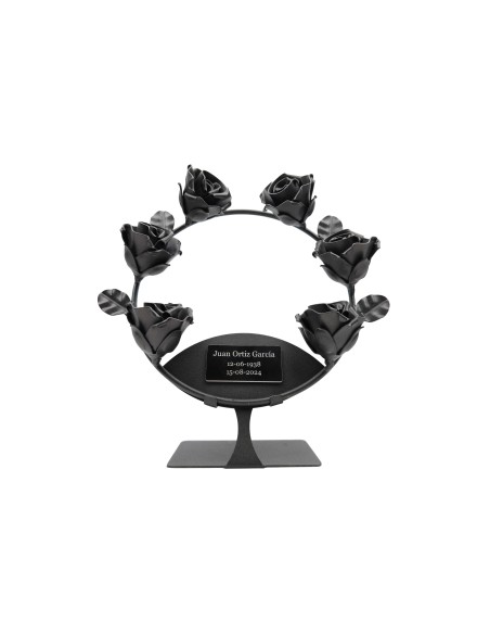Corona de 6 rosas de forja con soporte