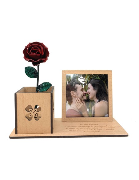 Photo Base Design 🌹 Wooden Base with Photo Frame and Forged Rose | Forging Art BCN®